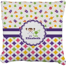 Girl's Space & Geometric Print Faux-Linen Throw Pillow 16" (Personalized)