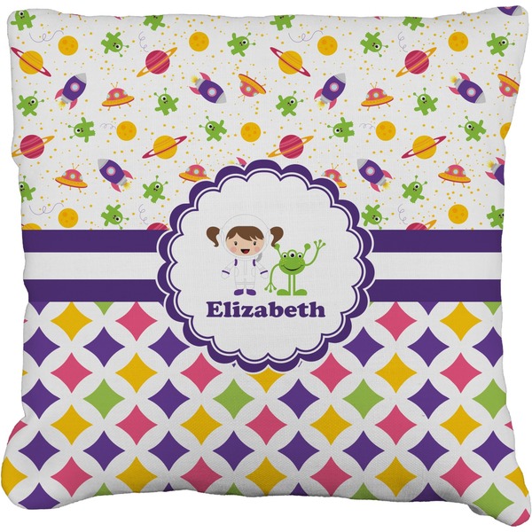 Custom Girl's Space & Geometric Print Faux-Linen Throw Pillow 18" (Personalized)