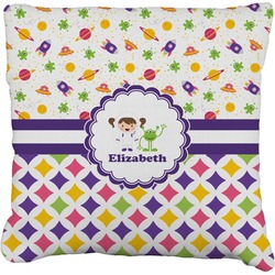 Girl's Space & Geometric Print Faux-Linen Throw Pillow 26" (Personalized)