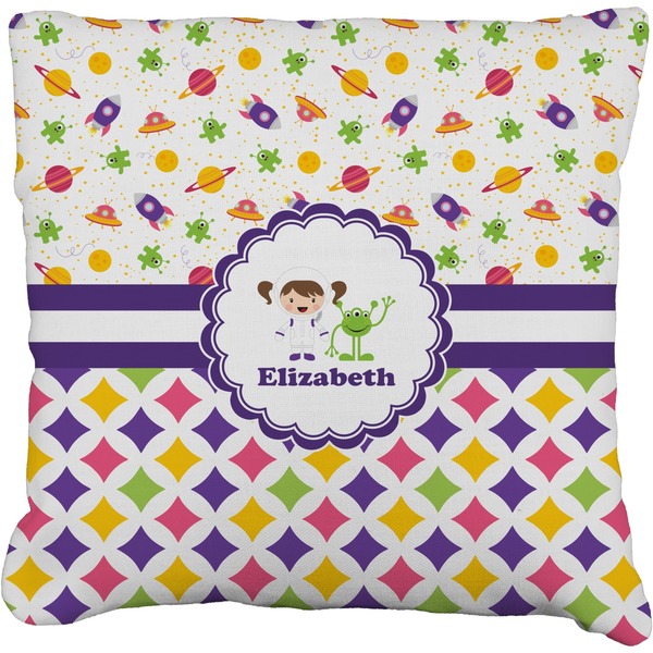 Custom Girl's Space & Geometric Print Faux-Linen Throw Pillow 26" (Personalized)