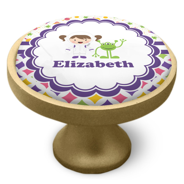 Girl's Space & Geometric Print Cabinet Knob - Gold - Side