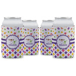 Girl's Space & Geometric Print Can Cooler (12 oz) - Set of 4 w/ Name or Text