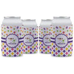 Girl's Space & Geometric Print Can Cooler (12 oz) - Set of 4 w/ Name or Text