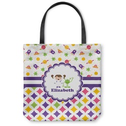 Girl's Space & Geometric Print Canvas Tote Bag - Small - 13"x13" (Personalized)