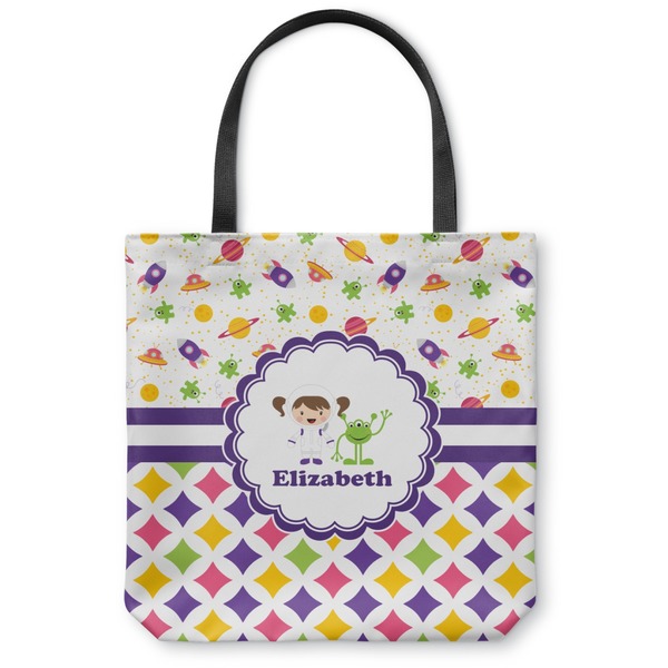 Custom Girl's Space & Geometric Print Canvas Tote Bag - Small - 13"x13" (Personalized)