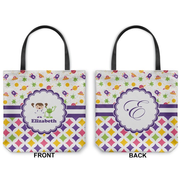 Girl's Space & Geometric Print Canvas Tote - Front and Back