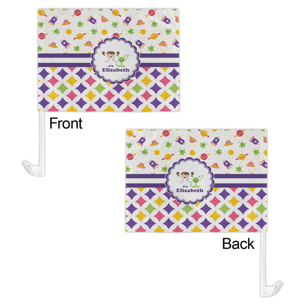 Girl's Space & Geometric Print Car Flag - 11" x 8" - Front & Back View