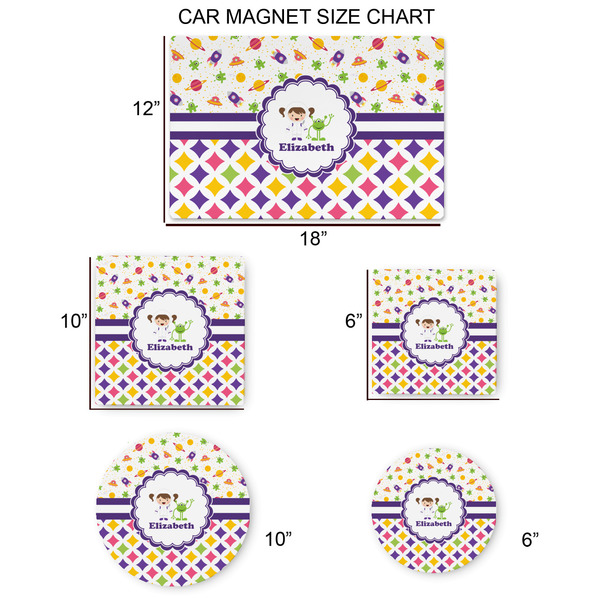 Girl's Space & Geometric Print Car Magnets - SIZE CHART