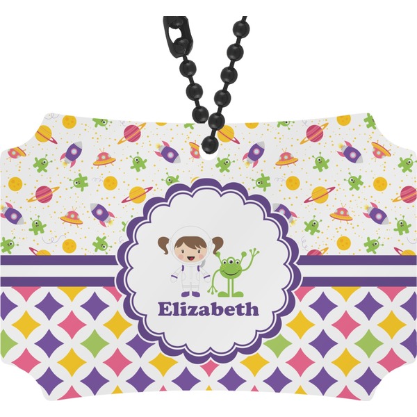 Custom Girl's Space & Geometric Print Rear View Mirror Ornament (Personalized)