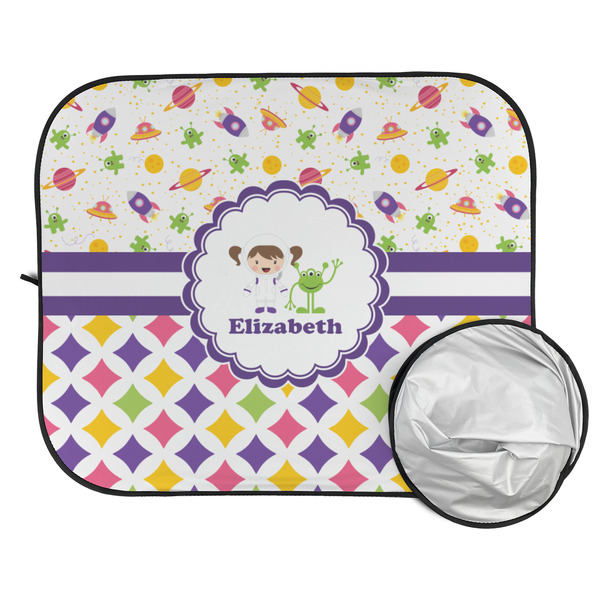 Girl's Space & Geometric Print Car Sun Shades - FOLDED & UNFOLDED