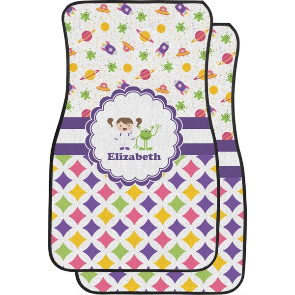 Custom Girl's Space & Geometric Print Car Floor Mats (Front Seat) (Personalized)