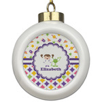 Girl's Space & Geometric Print Ceramic Ball Ornament (Personalized)
