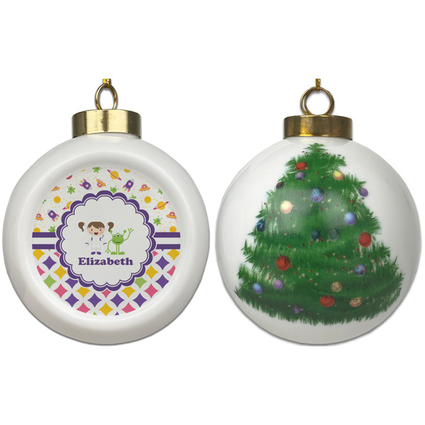 Girl's Space & Geometric Print Ceramic Christmas Ornament - X-Mas Tree (APPROVAL)