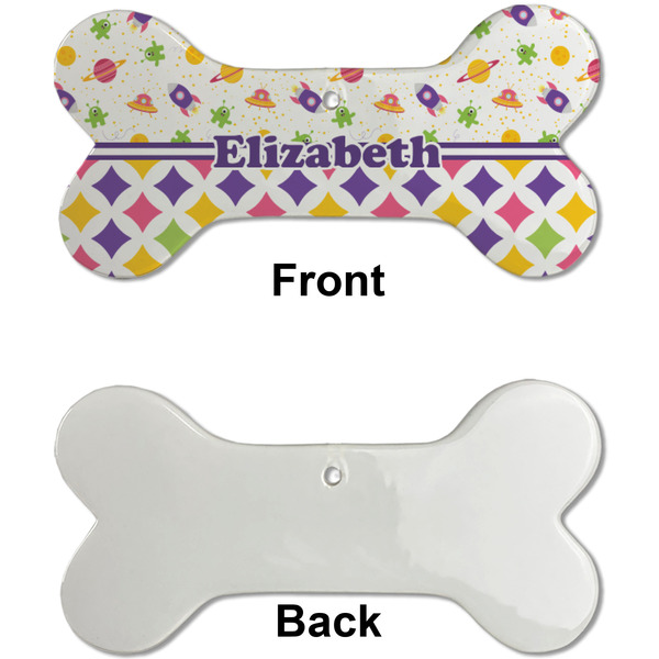 Girl's Space & Geometric Print Ceramic Flat Ornament - Bone Front & Back Single Print (APPROVAL)