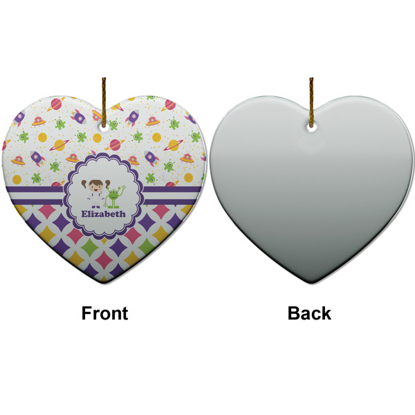 Girl's Space & Geometric Print Ceramic Flat Ornament - Heart Front & Back (APPROVAL)