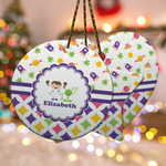 Girl's Space & Geometric Print Ceramic Ornament w/ Name or Text