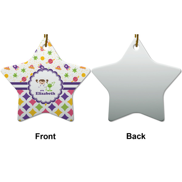 Girl's Space & Geometric Print Ceramic Flat Ornament - Star Front & Back (APPROVAL)