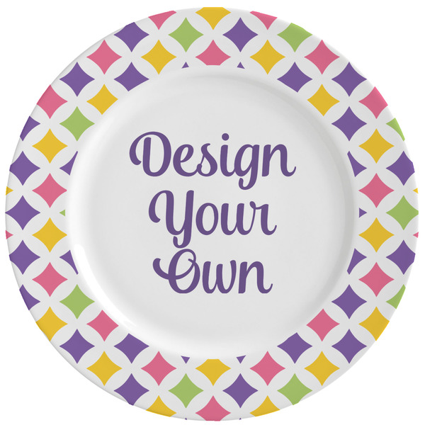 Custom Girl's Space & Geometric Print Ceramic Dinner Plates (Set of 4) (Personalized)
