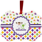 Girl's Space & Geometric Print Metal Frame Ornament - Double Sided w/ Name or Text