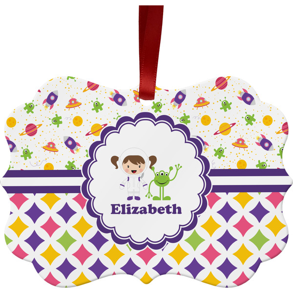 Girl's Space & Geometric Print Christmas Ornament (Front View)