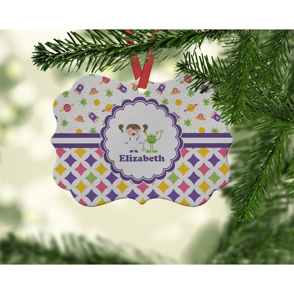Girl's Space & Geometric Print Christmas Ornament (On Tree)