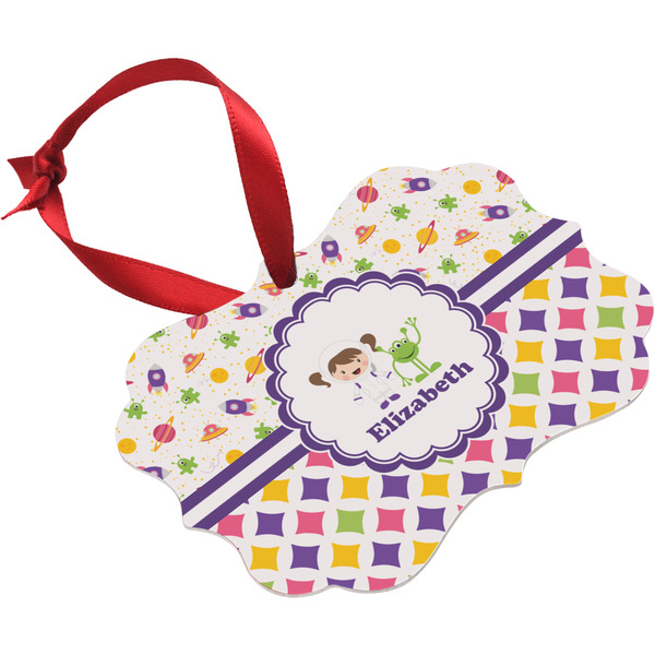 Girl's Space & Geometric Print Christmas Ornament