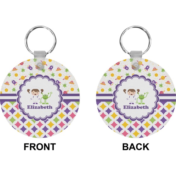 Girl's Space & Geometric Print Circle Keychain (Front + Back)