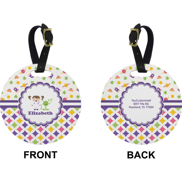 Girl's Space & Geometric Print Circle Luggage Tag (Front + Back)