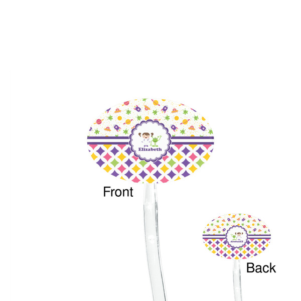 Girl's Space & Geometric Print Clear Plastic 7" Stir Stick - Oval - Front & Back