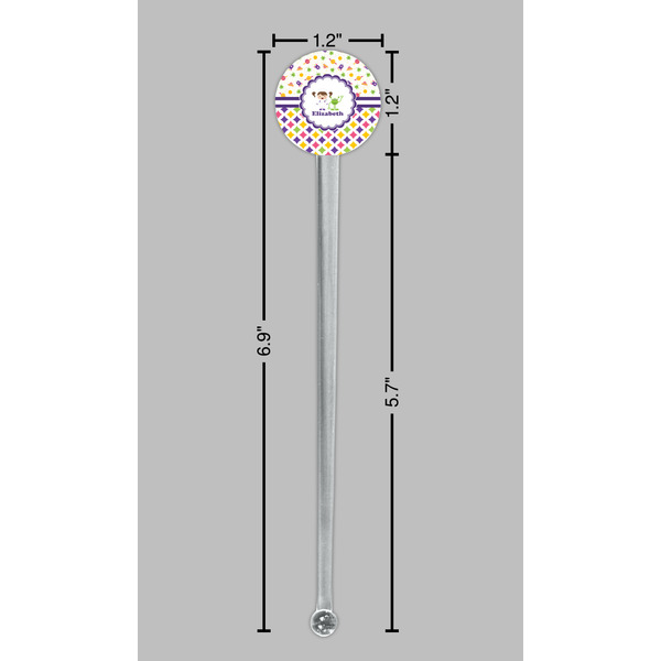 Girl's Space & Geometric Print Clear Plastic 7" Stir Stick - Round - Dimensions