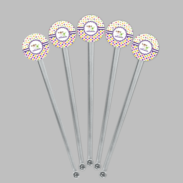 Girl's Space & Geometric Print Clear Plastic 7" Stir Stick - Round - Fan View