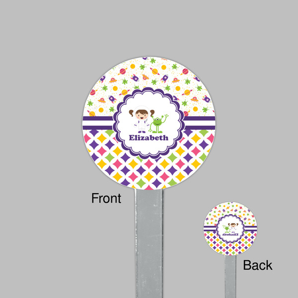 Girl's Space & Geometric Print Clear Plastic 7" Stir Stick - Round - Front & Back