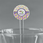 Girl's Space & Geometric Print 5.5" Round Plastic Stir Sticks - Clear (Personalized)
