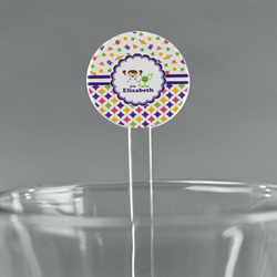 Girl's Space & Geometric Print 5.5" Round Plastic Stir Sticks - Clear (Personalized)