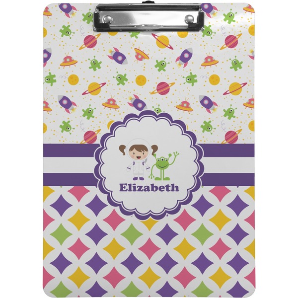 Custom Girl's Space & Geometric Print Clipboard (Letter Size) (Personalized)