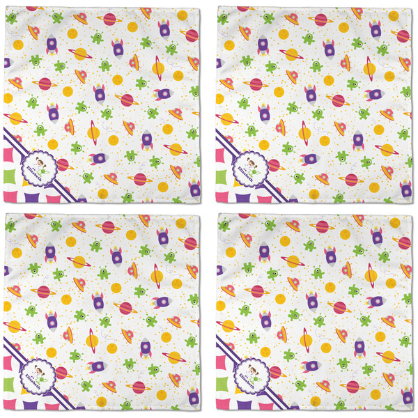 Girl's Space & Geometric Print Cloth Napkins - Personalized Dinner (APPROVAL) Set of 4