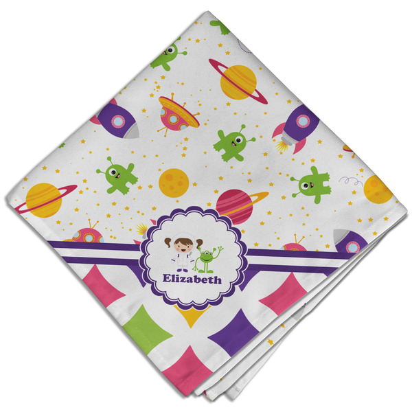 Girl's Space & Geometric Print Cloth Napkins - Personalized Dinner (Folded Four Corners)