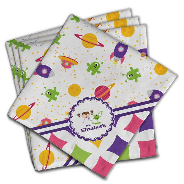Custom Girl's Space & Geometric Print Cloth Napkins (Set of 4) (Personalized)