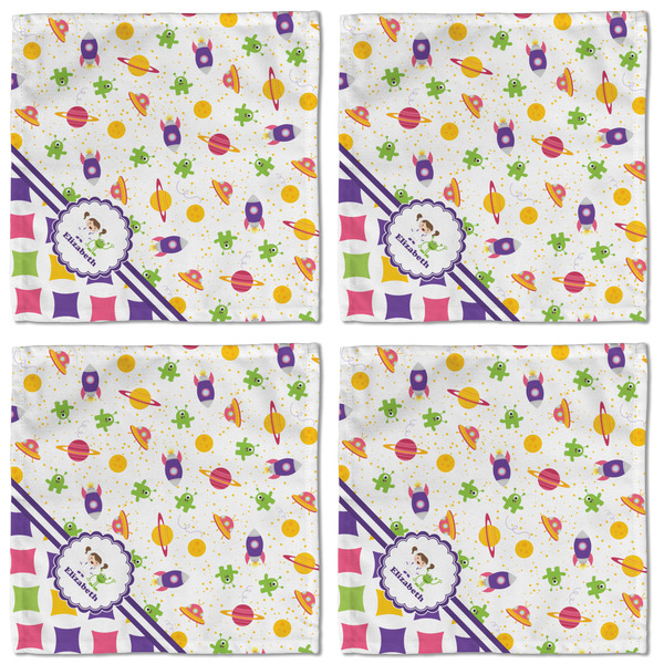 Girl's Space & Geometric Print Cloth Napkins - Personalized Lunch (APPROVAL) Set of 4
