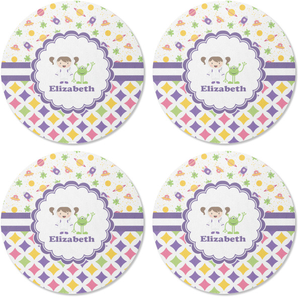 Girl's Space & Geometric Print Coaster Round Rubber Back - Apvl