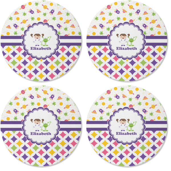 Girl's Space & Geometric Print Coaster Round Rubber Back - Apvl