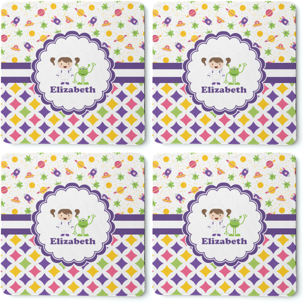 Girl's Space & Geometric Print Coaster Rubber Back - Apvl