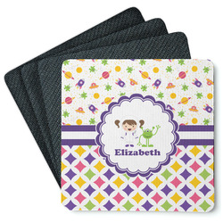 Girl's Space & Geometric Print Square Rubber Backed Coasters - Set of 4 (Personalized)