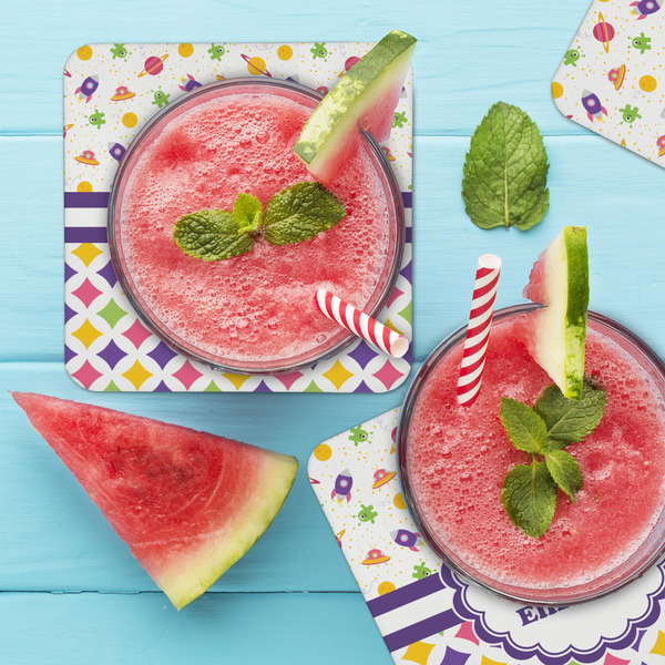 Girl's Space & Geometric Print Coaster Set - LIFESTYLE