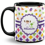 Girl's Space & Geometric Print 11 Oz Coffee Mug - Black (Personalized)