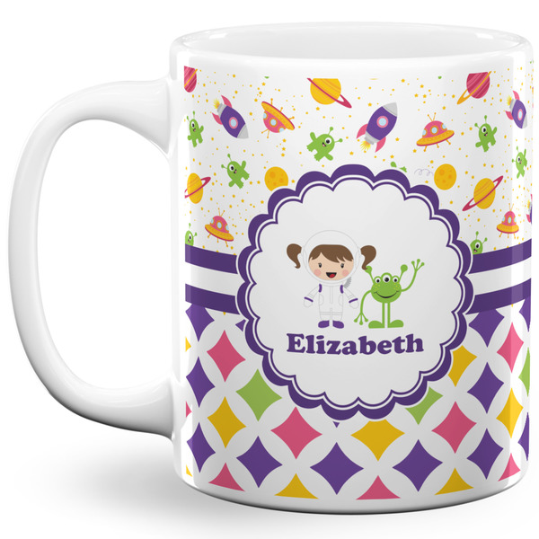 Custom Girl's Space & Geometric Print 11 Oz Coffee Mug - White (Personalized)