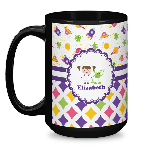 Girl's Space & Geometric Print Coffee Mug - 15 oz - Black