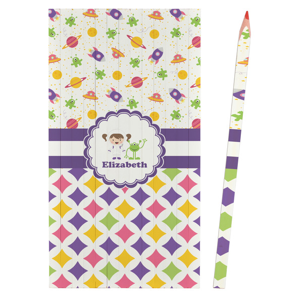 Girl's Space & Geometric Print Colored Pencils - Front View