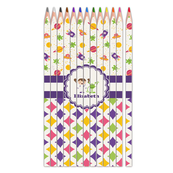 Custom Girl's Space & Geometric Print Colored Pencils (Personalized)