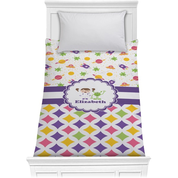 Custom Girl's Space & Geometric Print Comforter - Twin (Personalized)